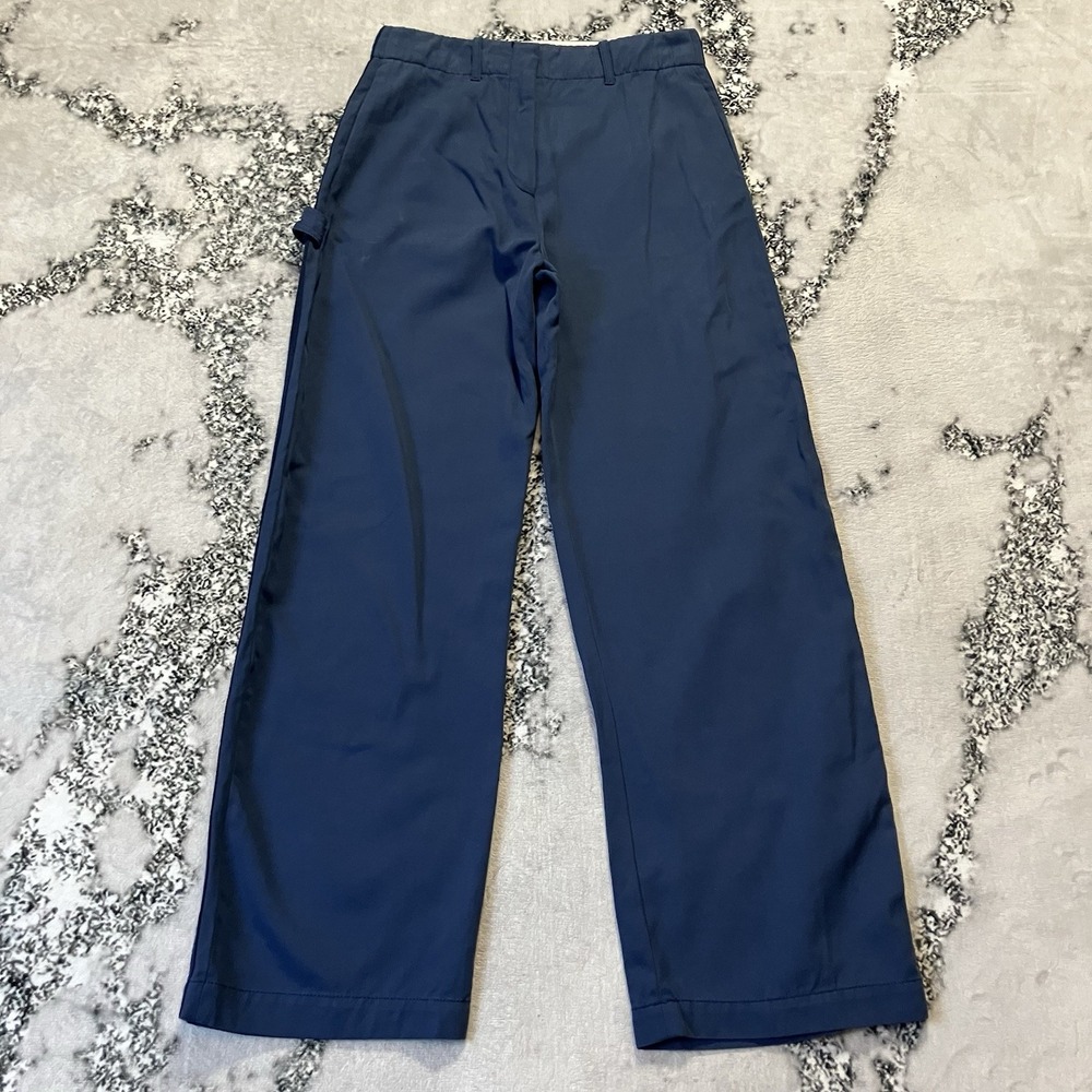Zara Pants Womens‎ Size Medium Blue High Rise Wide Leg Trouser Tuxedo Utility